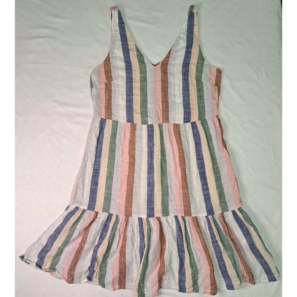 F&F Multicolor Striped Ruffle Tiered Fit & Flare Cotton Dress US 6 Boho‎ Chic